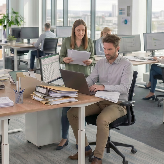 eine frau und ein mann im office am arbieten