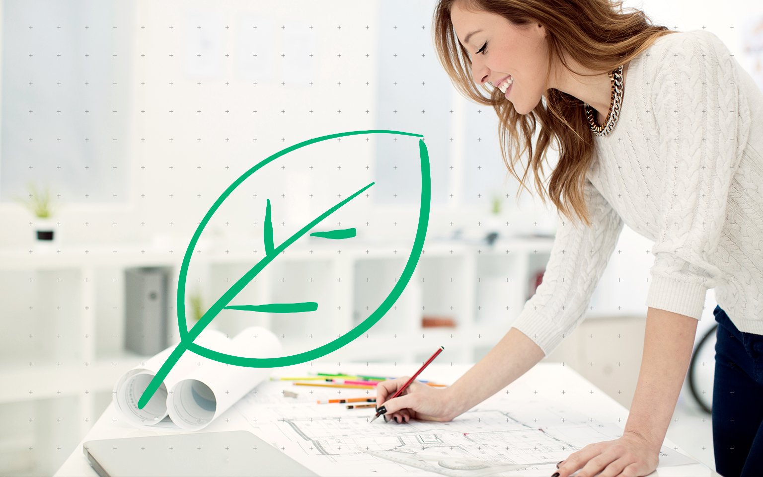 woman with paper and gesture green leaf